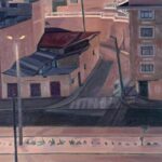 Escena urbana en colores cálidos.