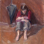 Figura femenina sentada en tonos claros